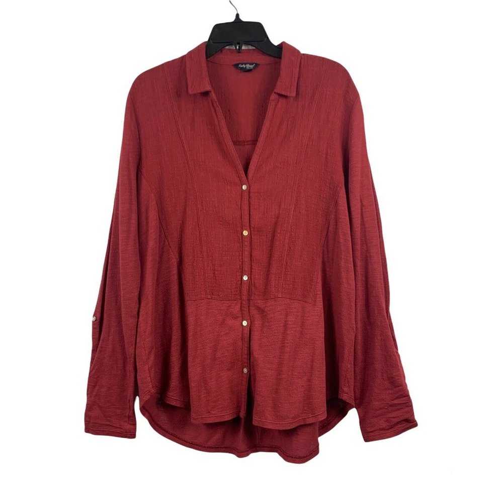 Lucky Brand Red Long Sleeve Button Up Blouse Size Medium